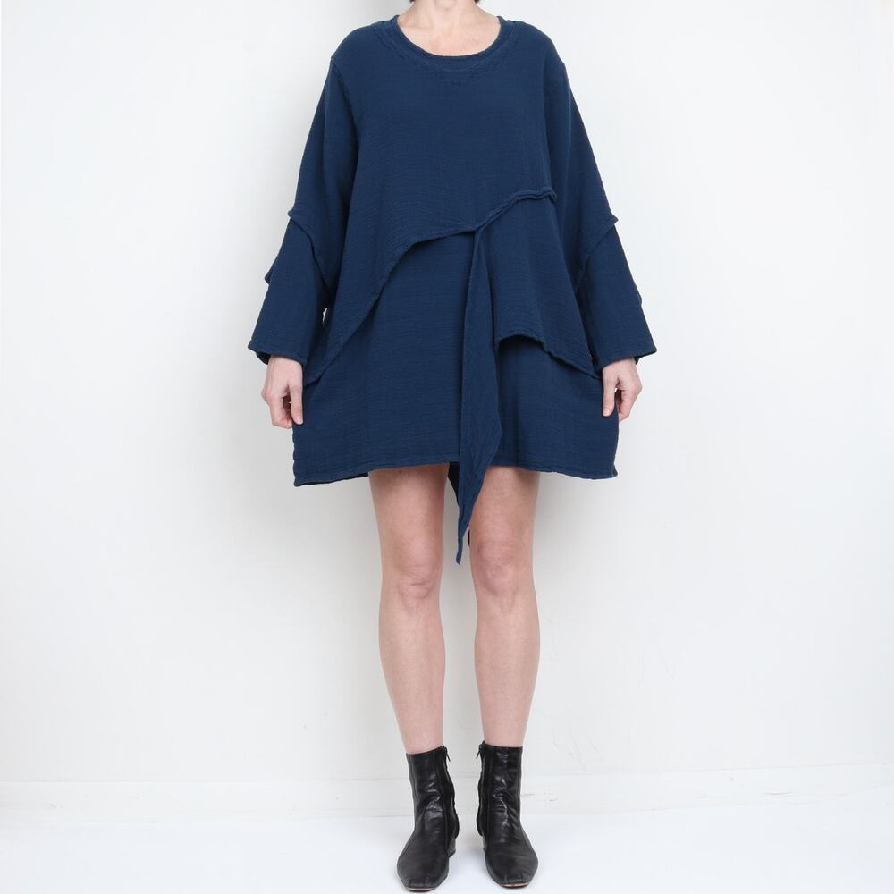 Vintage oh my gauze! Draped Cotton Long Sleeve Mini Dress L